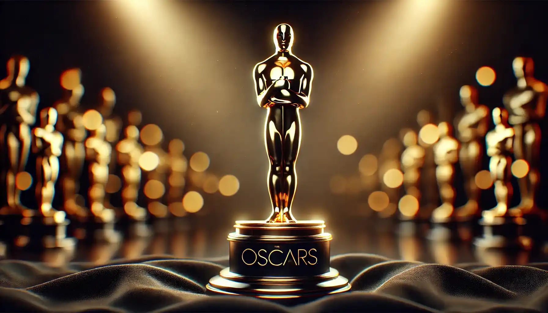 an Oscar award placed on a luxurious black velvet surface.
