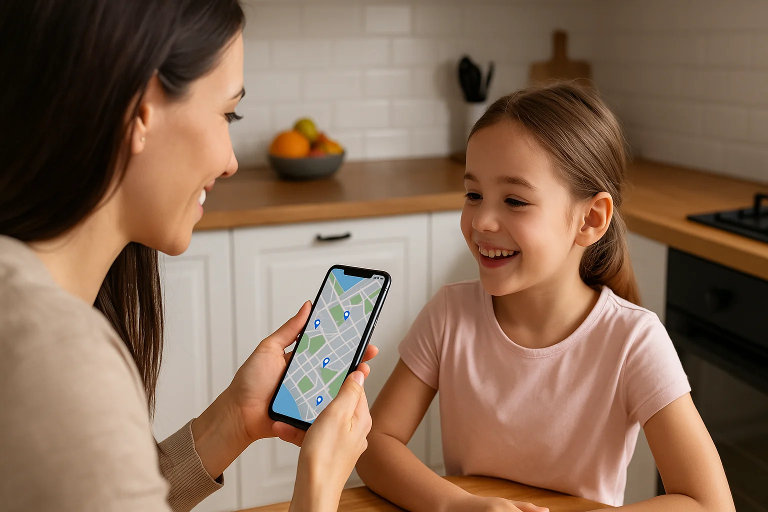 A woman sets up location tracking apps on her phone to protect her daughter not only from unknown calls online, but also in offline environments.